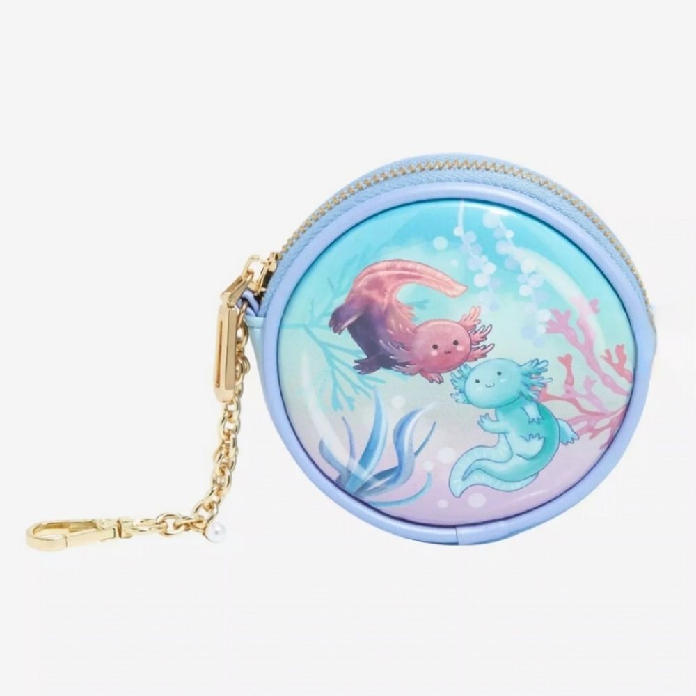 Box Lunch Axolotl Aquarium Round Coin Change Purse Wallet Bag Charm New OOS
